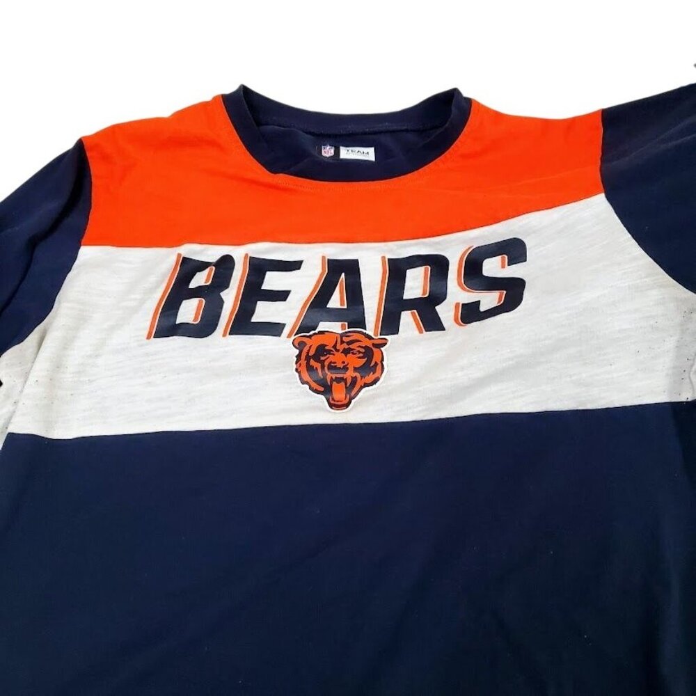 Chicago Bears NFL Team Apparel Colorblock T Shirt Large Navy Orange
